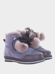 Blue-gray winter boots with pom-poms