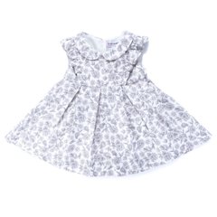 Cotton dress "Roses" short milk in a gray flower with a bow and ruffles for a girl