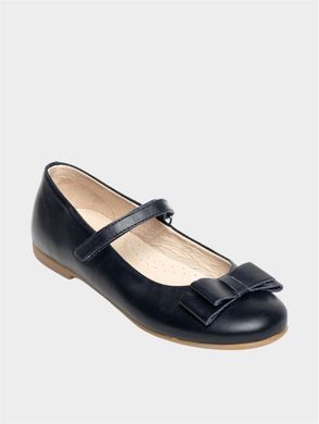 Blue leather ballet shoes on velcro with bow