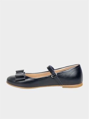 Blue leather ballet shoes on velcro with bow
