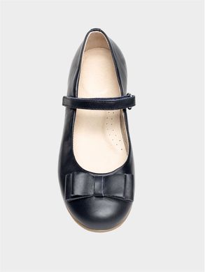 Blue leather ballet shoes on velcro with bow