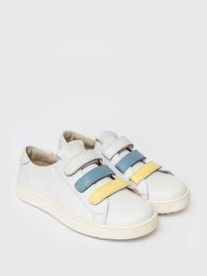 White velcro sneakers with yellow-blue inserts