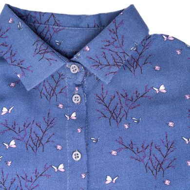 Blouse with long sleeves in blue with a viscose print