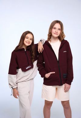 Burgundy and white oversized hoodie, burgundy, 158
