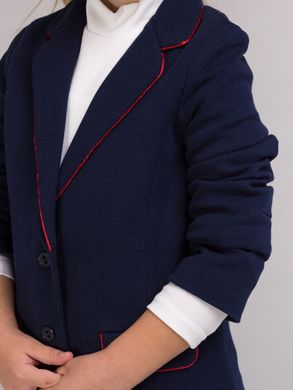 Blue knitted jacket with red inserts for a girl