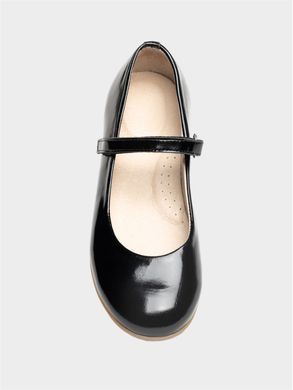 Black patent leather ballet flats on velcro