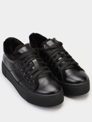 Black winter leather sneakers