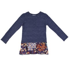 Blue cotton tunic with a flower bottom for a girl