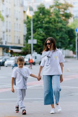 White T-shirt with embroidery "The sun in a trident" for kids