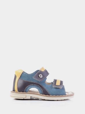 Blue split leather sandals with velcro and instep support