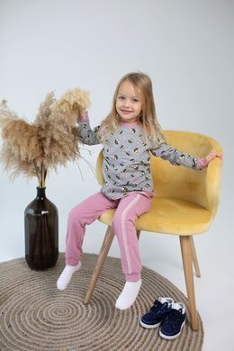 Gray cotton pajamas with a print with owls for girls