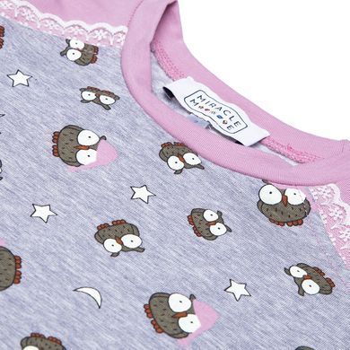 Gray cotton pajamas with a print with owls for girls