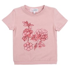 Pink cotton T-shirt with a flower for a girl