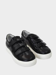 Black leather sneakers with thee velcros for boys