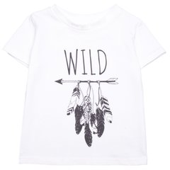 White cotton T-shirt with a large print for a girl