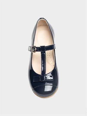 Lacquered leather ballet blue shoes with bow