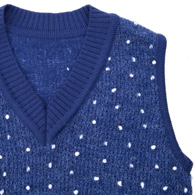 Vest knitted blue with a white dot
