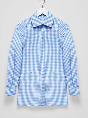 Blue checkered shirt with print
