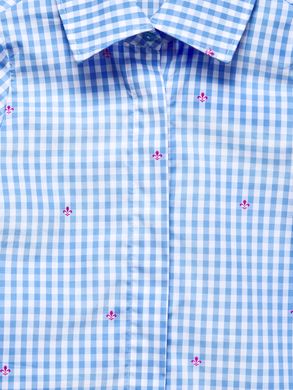 Blue checkered shirt with print