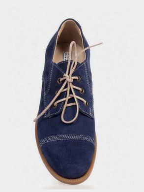 Дербі туфлі із замші сині зі шнурівкою