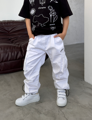 white cargo pants for kids, white, 128