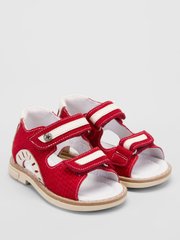 Sandals red suede and leather
