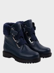 Blue leather winter boots with fur cuff
