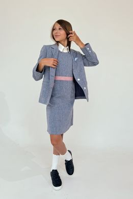 Sundress classic tweed blue with pink details on the zipper for girls