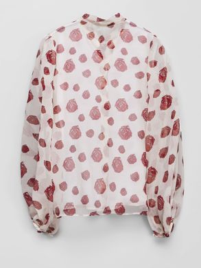Milk semi-transparent blouse with a print