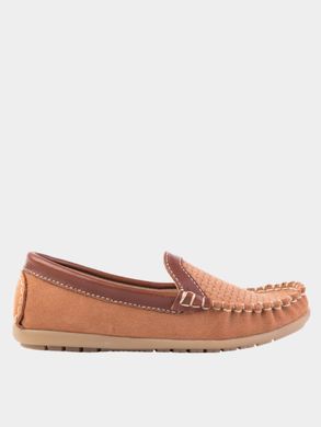 Brown leather and split leather moccasins