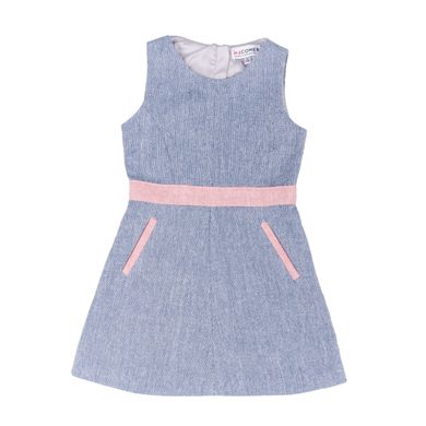 Sundress classic tweed blue with pink details on the zipper for girls