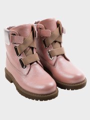 Pink winter boots with leather cuffs