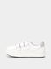 White leather sneakers with three velcros and grey insert, white, 32
